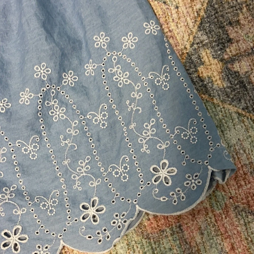 Old Navy off the shoulder chambray denim ruffle embroidered eyelet hem‎ dress XS - Picture 2 of 4